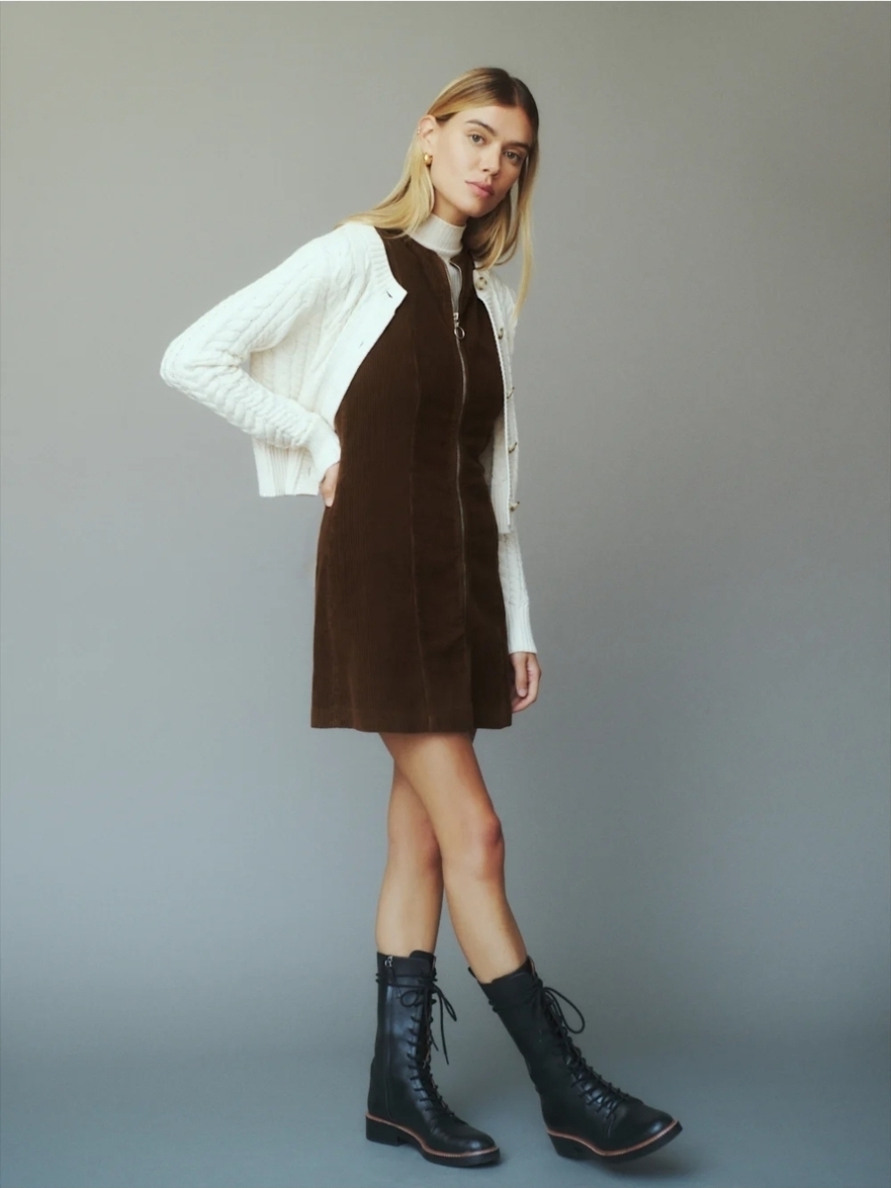 Reformation Brown Sleeveless Zip-Front Corduroy Mini Dress - Picture 2 of 11